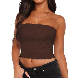 Womens Tube Top Summer Strapless Crop Tops Basic Tank Casual Sleeveless Shirt (X-Large, Brown)