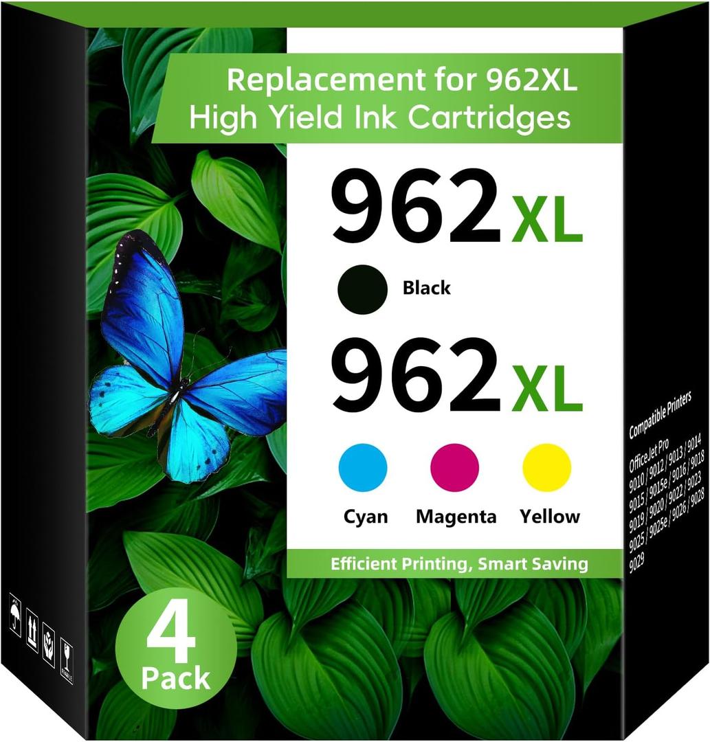 Caelum 962XL Pack (4-Pack, BK, CMY) Replacement for HP 962XL Ink Cartridges Combo Pack HP Ink 962XL Black and 962 Color Combo Pack for HP officejet pro 9020 9015 9010 9018 9025 9012 Printer