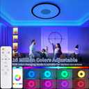 RGB LED Ceiling Light, with Bluetooth Speaker, 24W 11Inch Smart Music Ceiling Lamp with App and Remote Control, 3000K-6500K Color Changing Lights Fixture for Child Bedroom Bathroom, Black, 11.5 inch
