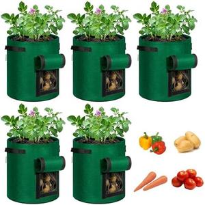 VIVOSUN 4 Pack 7 Gallon Potato Grow Bags for Growing Potatoes, Fabric Potato Pots with Handle and Roll-up Window, Potato Growing Containers Potato Planter Potato Planter for Growing Potatoes, Green