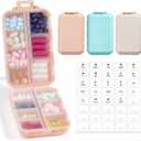 3 Pack, 14 GRIDS Travel Pill Organizer Box with Labels - Travel Medicine Case Kit - Pocket Daily Pharmacy Container - Travel Medication Holder Dispenser for Fish Oil Vitamin Supplement Storage (Khaki+pink+blue)