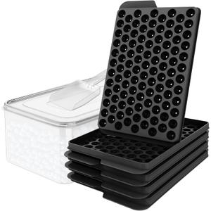WIBIMEN Mini Ice Cube Trays, 0.55 Tiny Pebble Ice for Iced Coffee & Cocktails, Fast Chill, Easy Twist Release, Stackable with Lid & Storage Bin (4 Pack, Black)