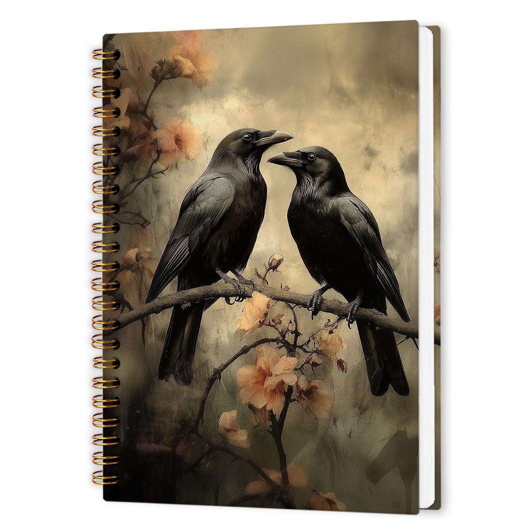 nvucamd Dark Academia Raven Floral Spiral Notebook, Gothic Black Crow Journal Notebook, Witchy Raven Journaling Notebooks for Women, Gothic Raven Office School Supplies Gifts, 5.5x8.3 In