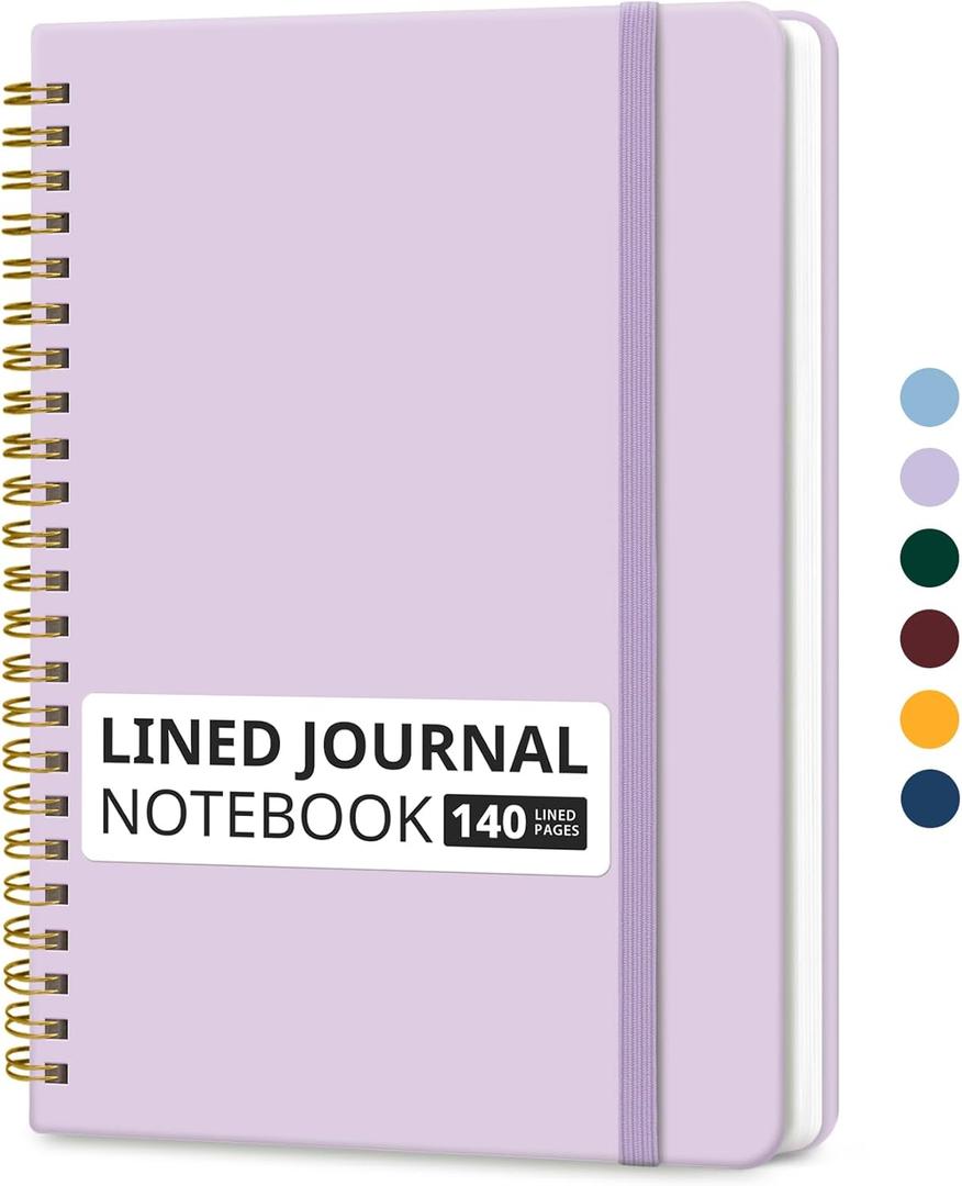 Taja Lined Spiral Journal Notebook for Women & Men, 140 Pages, College Ruled Hardcover Notebook for Work & Note Taking, Journals for Writing, A5(6"x8") - Purple