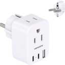Type E F Plug Adapter, HANYCONY Germany France Travel Plug Adapter with 2 Outlets 3 USB Ports(2 USB C)Schuko Plug Power Adaptor for US to Europe EU Spain Iceland Korea Greece German French