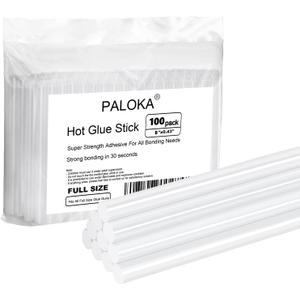 Hot Glue Sticks, Full Size, 8" Long x .43" Diameter, Clear, 100 Sticks, PALOKA