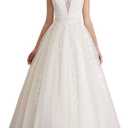 Abaowedding Women's Wedding Dress for Bride Lace Applique Evening Dress V Neck Straps Ball Gowns (8)