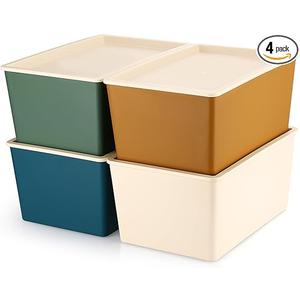 Menkxi 3  Pcs Storage Bins with Lids Small Plastic Storage Containers Stackable Storing Baskets Box for Organizing Shelves (Colorful)