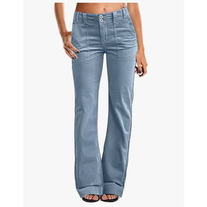 Flamingals Women's Wide Leg Pants for Women Mid Waist Dress Flare Straight Leg Corduroy Pants Workout Jeans Trendy Medium