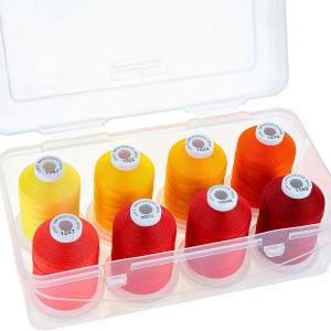 New brothread - 18 Options - Multi-Purpose 100% Mercerized Cotton Thread 50S/3 600M Each Spool for Quilting, Serger, Sewing and Embroidery - 8xSunrise(Yellows+Reds) with Clear Plastic Storage Box