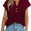 Women's Sweater Vest Spring Summer Button V Neck Striped Pullover Tank Top Cap Sleeve Knit Sweaters Tops (Green, S)