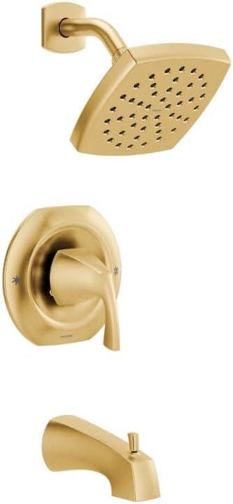 Moen Lindor 1-handle Square Bathtub & Shower Faucet with Valve, Brushed Gold