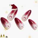 7 x GLAMERMAID Red Ombre Press on Nails Medium Almond, Halloween Christmas Misty Gel Glue on Nail, Gothic Moon Short Stiletto Reusable UV Finish Fake Nail, Acrylic Oval False Nails Manicure Kits for Women