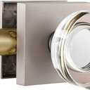 Passage Crystal Door Knobs Interior, Square Brushed Nickel Satin Nickel Glass Handles for Closet, Hallway