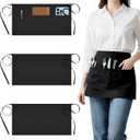 Tedux 3 Pack Black Server Apron with 3 Large Pockets, 24 x 12 In Waitress and Waiters Half Apron for Restaurant Cafes Bars