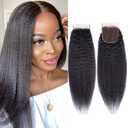 Brazilian Virgin Kinky Straight Human Hair Lace Closure 100% Unprocessed Yaki Straight Human Hair Free Part 4X4 Transparent Lace Closure Natural Color(10Inch, Kinky Straight/4x4)