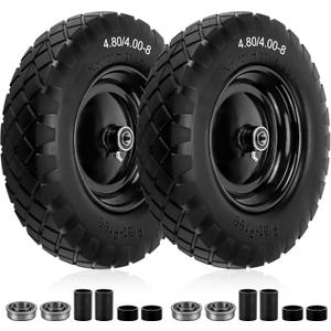 4.80/4.00-8" Flat-Free Solid Tire and Wheel, 16" Solid Wheelbarrow Tires with 5/8" or 3/4" Bearings, 3-7" Centered Hub 4.80/4.00-8 Tire and Wheel for Wheelbarrow Garden Trolley and Wagons