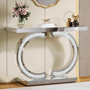 Tribesigns Mirrored Console Table, 39 Modern Entryway Table with C-Shaped Base, Glass Hallway Sofa Tables for Living Room & Entrance, Silver