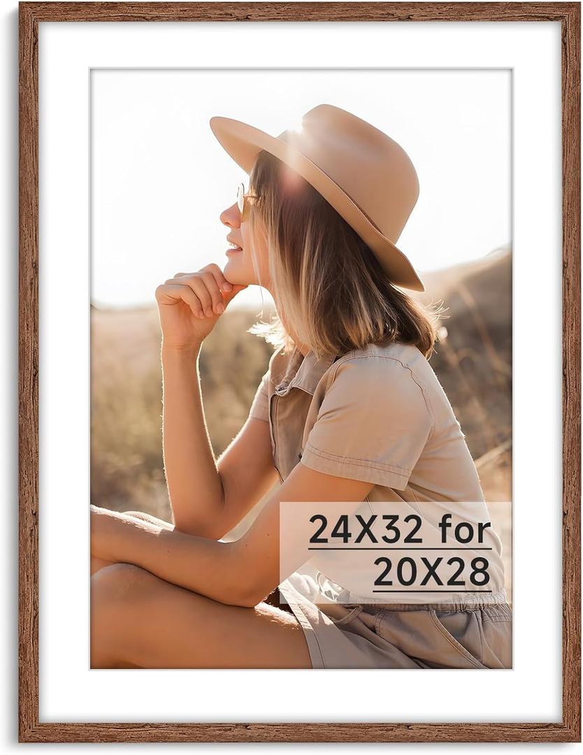 HLiWEGNS Light Walnut 24x32 Frame - Single Frame - Rustic Woodgrain 24 x 32 Poster Frame for Pictures 20x28 with Mat or 24x32 Picture Frame, Light Walnut