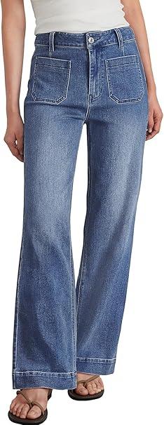 Trendy Queen Women's Wide Leg Jeans High Waisted Straight Leg Jeans Stretchy Baggy Denim Pants, 18