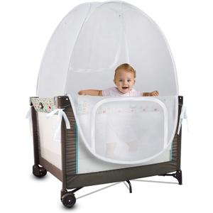 Baby Crib Tent Safety Net, Durable Strong Net, Self-Locking Zippers, Protects from Baby Climbing Out and, from Insects, Mosquitoes, Installs with Strong Rods ((Pack N Play Tent)