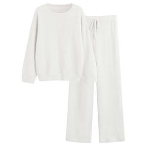 GKBK Lounge Sets for Women 2 Piece Fuzzy Fleece Pajamas Long Sleeve Oversized Lounge Set 2025 Fall Winter Trendy Off White Small