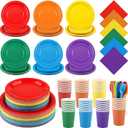 Kochorie 504 Pcs Rainbow Party Supplies Set, Colorful Disposable Paper Tableware Set 7 inch & 9 inch Plates Cups Napkins Cutlery for Birthday Baby Shower Rainbow Neon Party Decorations, Serve 72