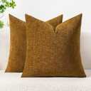 MIULEE Pack of 2 Couch Throw Pillow Covers 18x18 Inch Soft Mustard Chenille Pillow Covers for Sofa Living Room Solid Dyed Pillow Cases