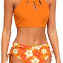 Girls Swimsuit 2 Piece Bathing Suit Tankini Adjustable Straps Cut Out Swimwear Size 9-16Y