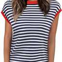 Cap Sleeve Tops for Women Summer Striped Short Sleeve Sweater Top Crew Neck Sleeveless Vest Spring Going Out Shirts, Blue, Large