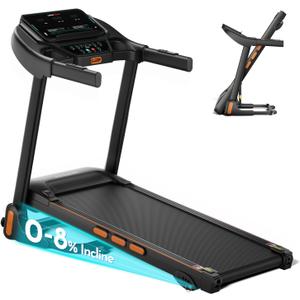 Treadmill for Home, 3.0HP Folding Treadmill with Incline, 300 lbs Capacity, Bluetooth & Heart Rate Sensor, Space-Saving Design (Black)