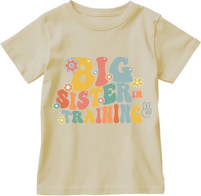 Big Sister Shirt for Baby Girls Cotton T-Shirt Short Sleeve Tops Toddler Baby Announcement Tees Outfits, 5-6 Years