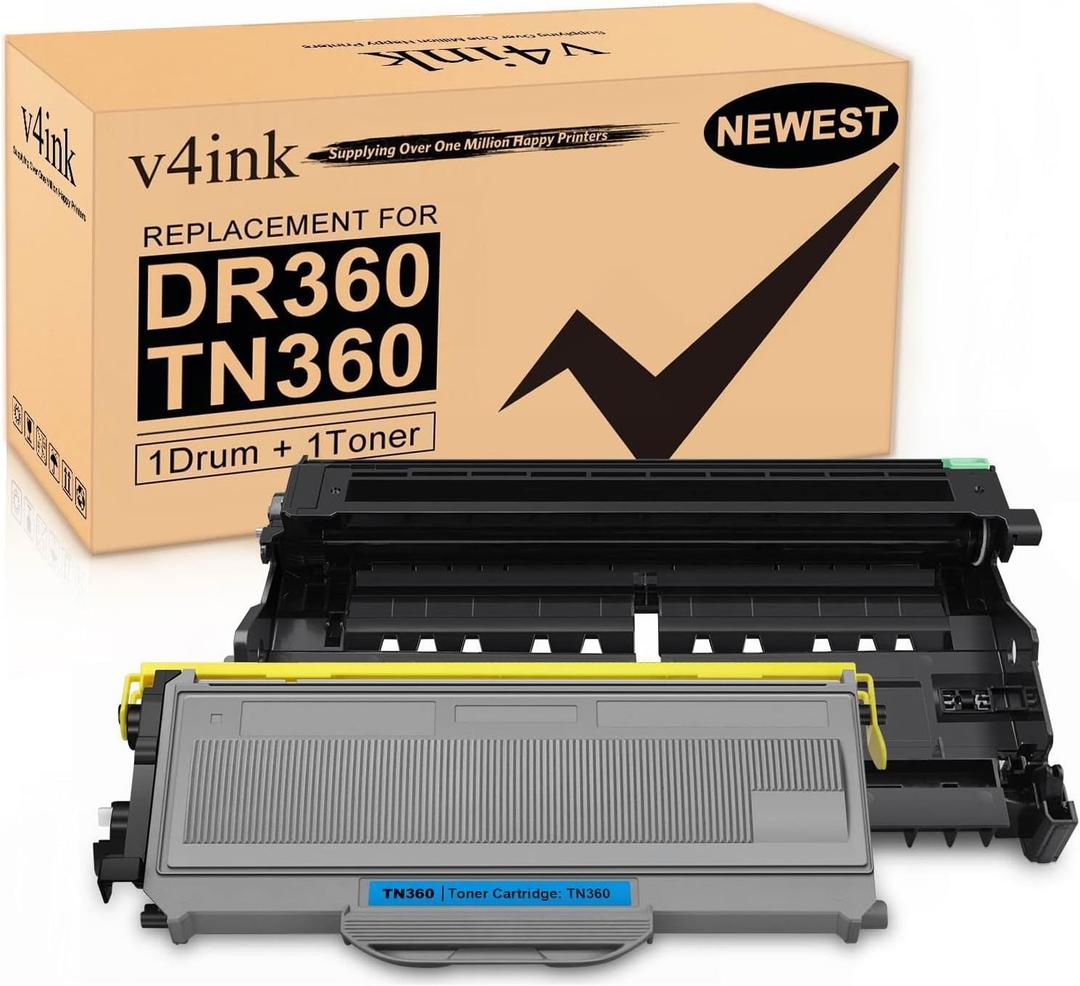 v4ink Compatible Drum+Toner Replacement for Brother DR360 TN360 (1Drum + 1Toner) Work with DCP7030 DCP7040 DCP7045 HL2120 HL2140 HL2150 HL2170 MFC7320 MFC7340 MFC7345 MFC7440 MFC7445 MFC7450 MFC7840
