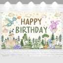 Avezano Dragon Birthday Decorations Dragon Happy Birthday Backdrop Watercolor Castle Dragons Bday Party Banner 6 x 3.6 ft