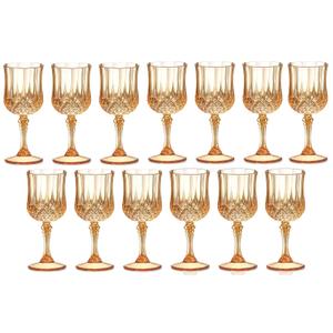 XUWAIDSGN 13 Pcs 7oz Plastic Vintage Wine Glasses Drinking Glasses Unbreakable Wedding Glassware Crystal Water Goblets Reusable Drinkware Vintage Champagne Flutes (13, Amber)