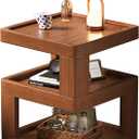 Nightstand Bedside Table with 3-Tier Storage, Modern Solid Rubberwood End Side Table for Bedroom Living Room, Original Wood Color Walnut (13.7" D x 13.7" W x 21.2" H)