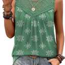 XIEERDUO Womens Tank Tops Sleeveless Lace Crochet Boho Tops Loose Fit Pleated Tunics Crewneck Summer Vacation Outfits Flowy (Green, XL)