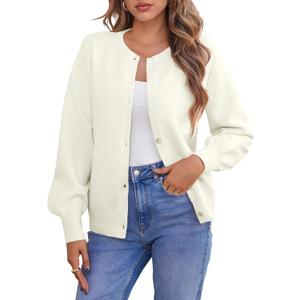 Saodimallsu Womens Button Down Cardigan Sweaters Crew Neck Long Sleeve Open Front Loose Fall Soft Knit Sweater Coats (Small, White)
