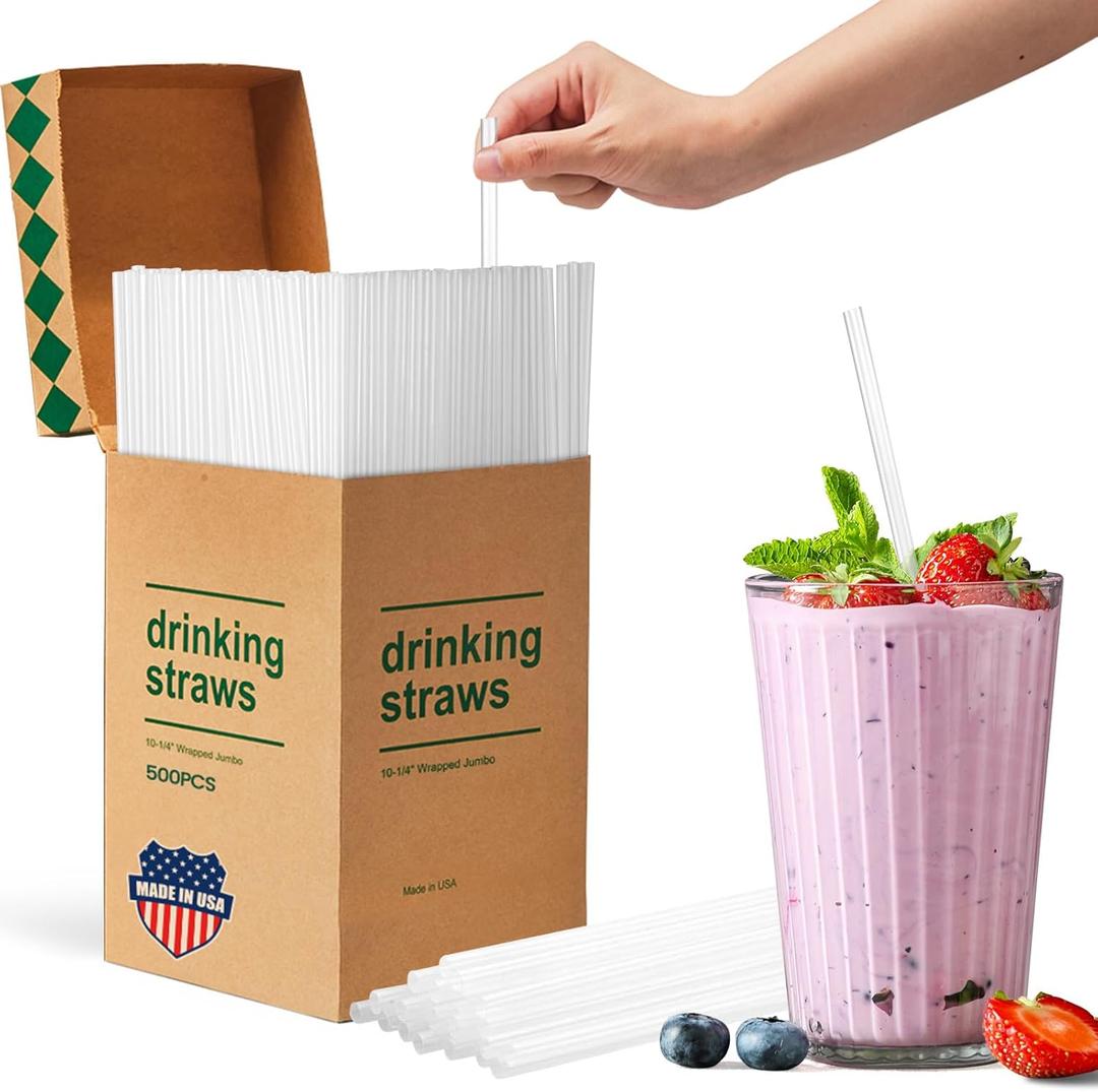 ACSTEP Plastic Straws 500 PCS  10.2 Inch Long, 6 mm Wide Straws Disposable for Iced Coffee & Cola, Durable & Lightweight  Made in USA
