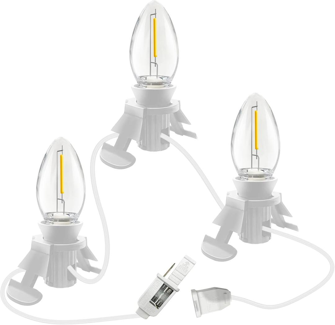 Abeja 7.4FT Christmas Blow Mode Light, Village Lights With 3 LED Light Bulb, Connectable C7 Cord Clip Lights for Craft Village Halloween Pumpkin House Decoration, White Wire