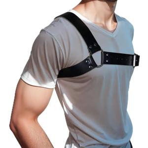 Harness Belt Costume for Men, PU Leather Body Chest for Men, Sexy Punk Body Adjustable Buckle Clothes Outfits, Nightclub Cosplay Clubwear (Black)