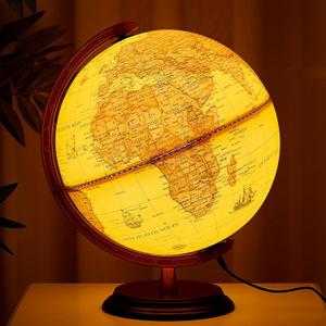Amylove 13'' Illuminated World Globe for Adults 720/360 Rotation Rewritable Kids Light-up Globe with Stand World Map for Interactive Learning Light with Base Lamp LED Decor(Wood,Vintage)