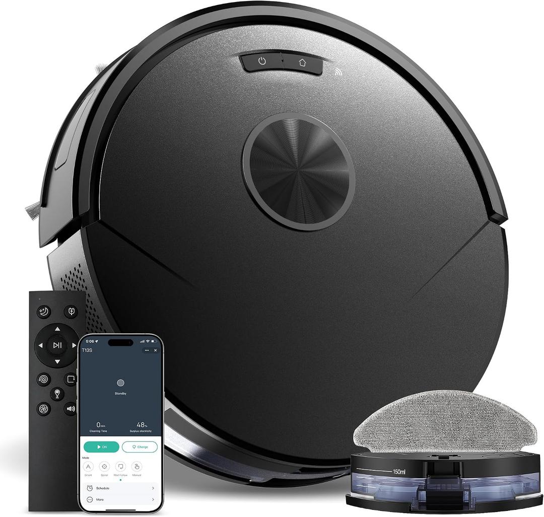 Robot Vacuum and Mop Combo, 8000Pa Strong Suction 2 in 1 Vacuum Robot with Mopping, with Schedule, Wi-Fi/App/Remote, Self-Charging, Slim, Ideal for Hard Floor, Pet Hair, Low-Pile Carpet