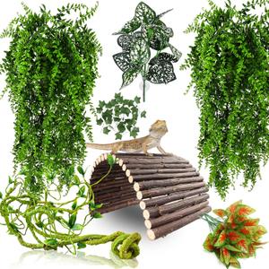 Bearded Dragon Tank Accessories, Reptile Plants Bridge Jungle Climber Vines for Snakes Bearded Dragon Chameleon Gecko Lizard