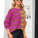 Fisoew Womens Striped Pullover Sweater Crew Neck Long Sleeve Knitted Color Block Casual Loose Lightweight Sweaters for Women (M)