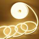 YM E-Bright Led Neon Strip Lights Without Power Supply, 12V Indoor Outdoor 16.4Ft 600SMD Warm White Silicone Waterproof IP67 Flexible for Signboard Bar Home Art TV Kitchen Bedroom PartyDecoration