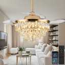 36" Crystal Ceiling Fan with Light, Retractable Fandelier with Remote/App
Dimmable LED 3 Colors,Quiet DC Motor,6 Speed,Timer,Memory,for Bedroom Living Room Dining Room,Gold