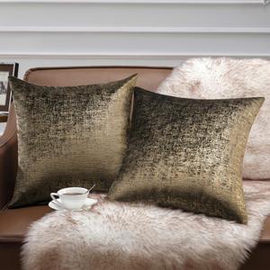 Phantoscope Pack of 2 Sparkling Velvet Geometric-pattern Throw Decorative Pillow Cover Soft Gold Glitter Square Cushion Cover Pillowcase for Couch Bed and Chair, Dark Brown, 18 x 18 inches, 45 x 45 cm