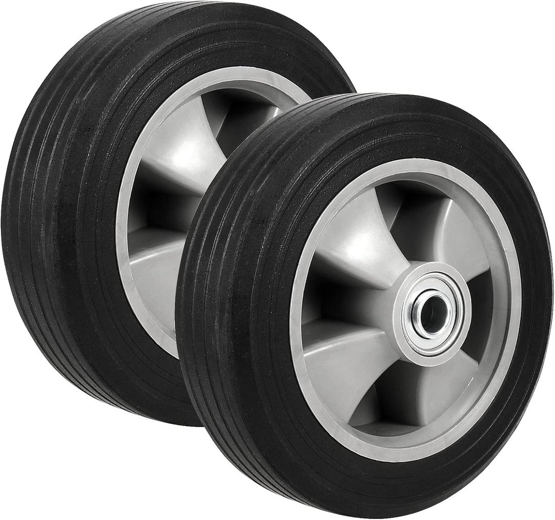 2 Pack 8 Inch Solid Rubber Replacement Wheels, Flat Free Hand Truck Tires with 5/8" Axle, Hand Truck Replacement Wheels for Cart, Wagons, Wheelbarrow, Dolly, Trolley, 330 lbs Max Load (Black + Grey)