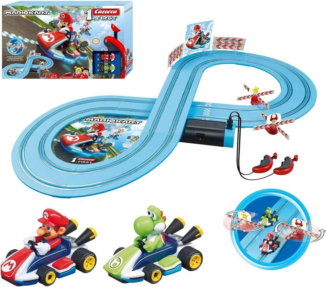 Carrera First Mario Kart - Slot Car Race Track with Spinners - Includes 2 Cars: Mario and Yoshi - Battery-Powered Beginner Toy Racing Set for Kids Ages 3 Years and Up, Medium